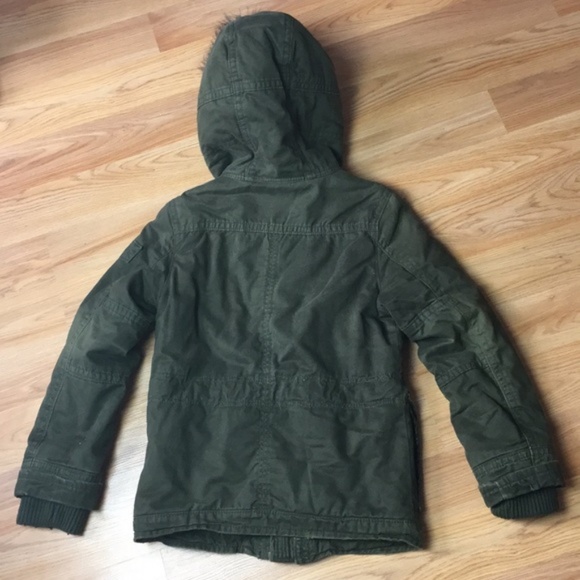 abercrombie kids Basin Mountain Green Winter Coat with Fur Hood Size S - Picture 3 of 9